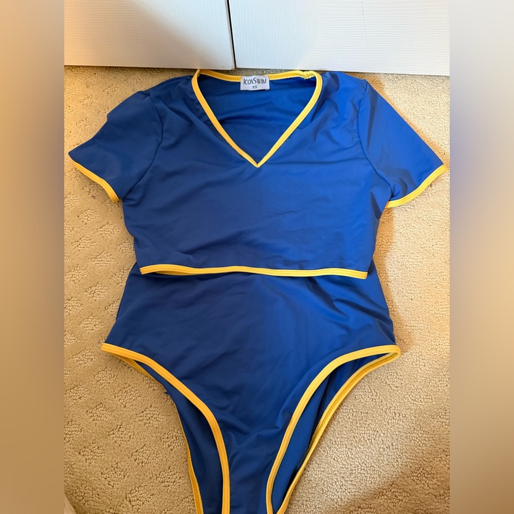 Icon Swim Blue and Yellow Two Piece Bathing Suit